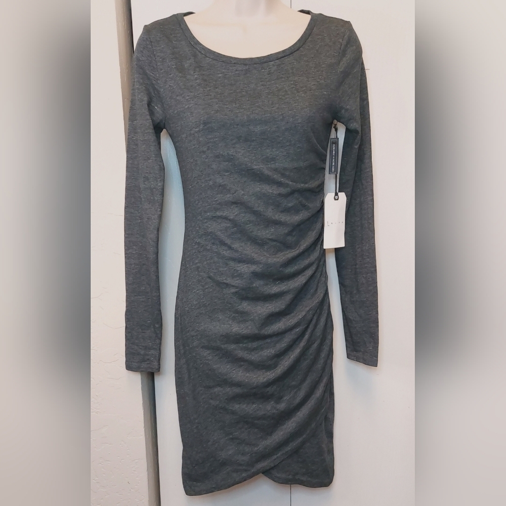 Leith NWT Size Small Grey Ruched Long Sleeve Bodycon Dress Office Date Chic Boho